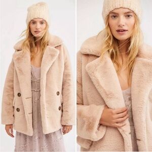 Free People Kate Faux Fur Teddy Coat Apricot Beige Size XS